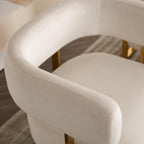 Barrel Accent Chair, Living Room Side Chair with Golden Metal Legs, Soft Velvet Upholstered Reading Armchair for Bedroom, Modern Club Chair for Reception Room/Lounge/Office, Ivory
