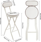 Set of 2-Folding Bar Stool Chair W/Back,Tall Foldable Chair Leather Padded | Counter Height Collapsible Stool for Adults Kitchen Island Guitar Shop Cafe Bar-White