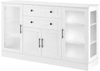 58.3" Modern Buffet Sideboard with 4 Doors & 2 Drawers, Modern Buffet Cabinet with Storage Adjustable Shelves, Power Outlet, Acrylic Panels, Storage for Dining Room, Living Room and Kitchen (White)