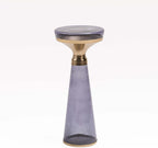 Modern Decorative Round Drink Table with Glass Base and Top with Gold Metal Accent, Martini, Gold Pedestal Table, Tall Side Table, Small Space end Table, for Living Room & Bedroom, Purple,Assembled