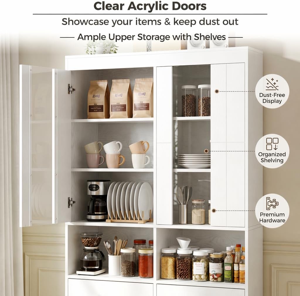 IRONCK Kitchen Pantry Cabinet, 70.7 Inch Tall Pantries, Pantry Cabinet with Acrylic Doors, Freestanding Kitchen Cabinet with Storage for Dining Room, Kitchen