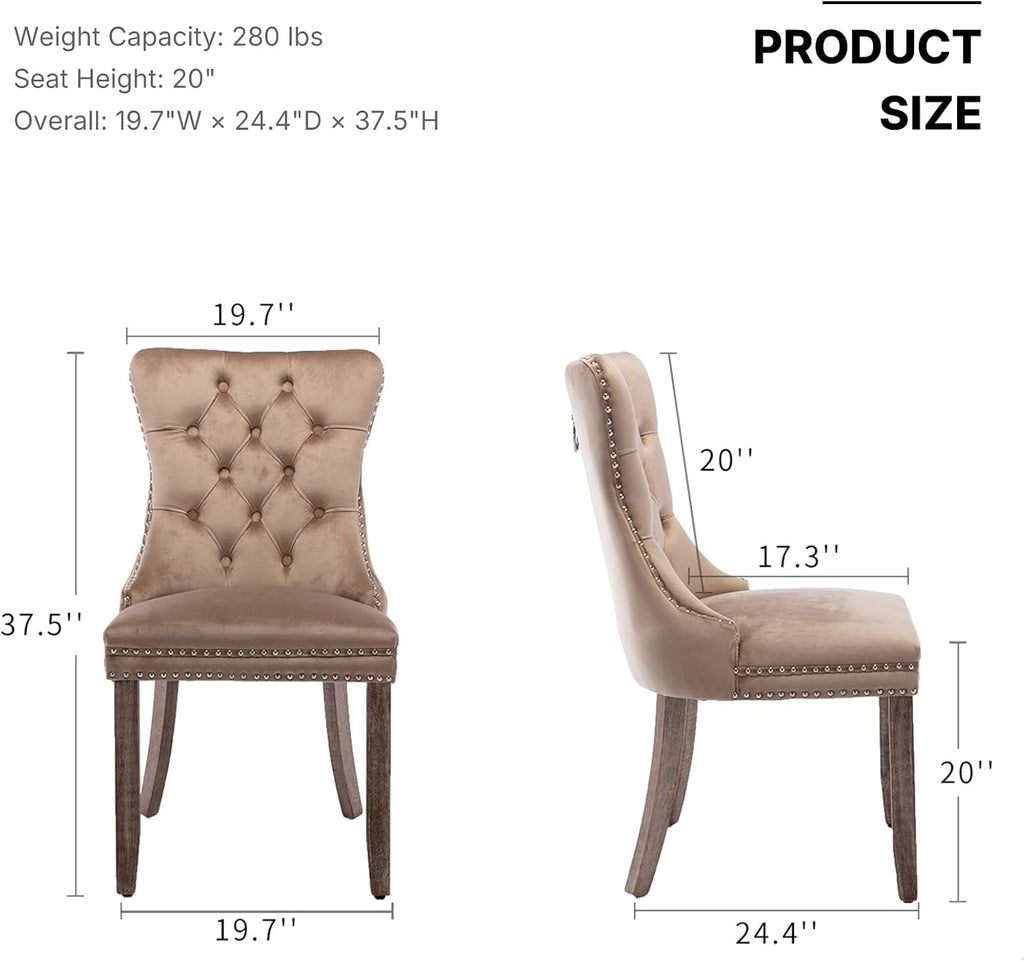 OVENTA Modern Tufted Upholstered Dining Chairs Set of 6, Sand Velvet Dining Room Chair with Solid Wood Legs, Sillas de Comedor, Kitchen Chairs (Sand, Velvet Set of 6)