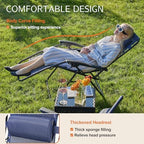 Sweetcrispy Zero Gravity Chairs Set of 2, Outdoor Folding Reclining Lounge Chair with Cup Holder Tray & Adjustable Pillow, Portable Camping Beach Patio Poolside Lawn Yard Chair, Classic Blue