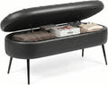 Storage Ottoman Bench, 43.7" PU Leather End of Bed Bench Black | Bench with Large Hidden Storage, Tufted Upholstered Seat, Metal Legs, Mid-Century Modern, For Bedroom, Entryway, Living Room