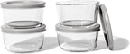 Borosilicate Glass Food Containers - 8 Piece Set (1 cup) - Premium Storage Solution Microwave & Dishwasher Safe, BPA-Free Lids, Grey