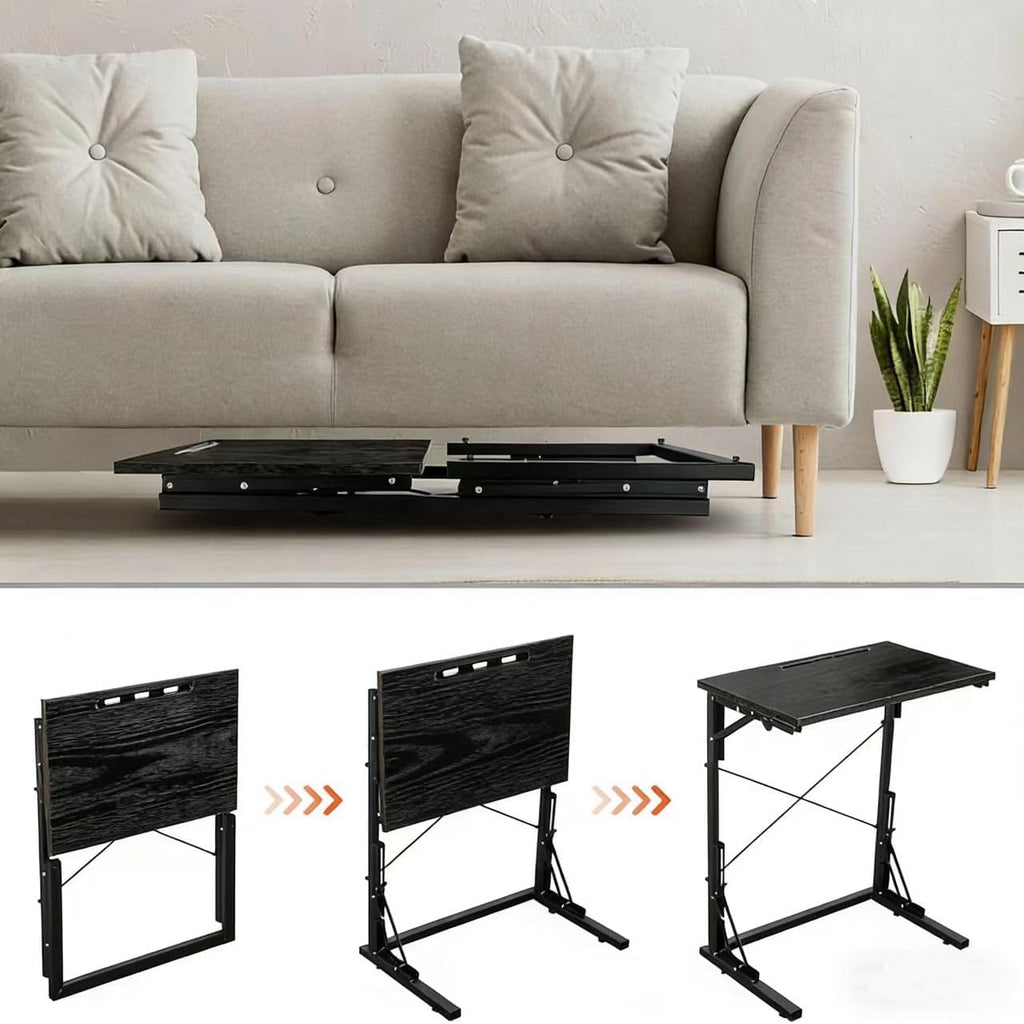 24 inch Foldable TV Tray Table, Foldable Portable C-Shaped Sofa end Table, Oversized Sofa Side Laptop Desk, Suitable for Living Room and Bedroom (1, Black)