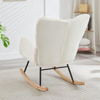 Glider Chair for Living Room Tufted Upholstered Teddy Fabric Rocking Chair with Metal Frame,Pink (Ivory + Teddy)