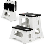 Folding Step Stool, 2-Step 8" 17", Non-Slip, 300lb Capacity | No Assembly, Stable A-Frame, Safety Lock, Anti-Slip Rubber Feet, Collapsible Stool for Kitchen Bathroom Bed RV Offic Garden