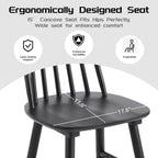 Black Dining Chairs Set of 6, Farmhouse Windsor Spindle Back | 17.5" Wide Seat, Solid Wood, Armless Design, Mid Century Modern, Kitchen & Dining Room Chairs, Easy Assembly