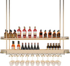 Modern Gold Hanging Wine Glass Holder，Ceiling Bar Wine Glass Shelf，Ceiling Mounted Bottle Rack，for Home，cafes ，Bar