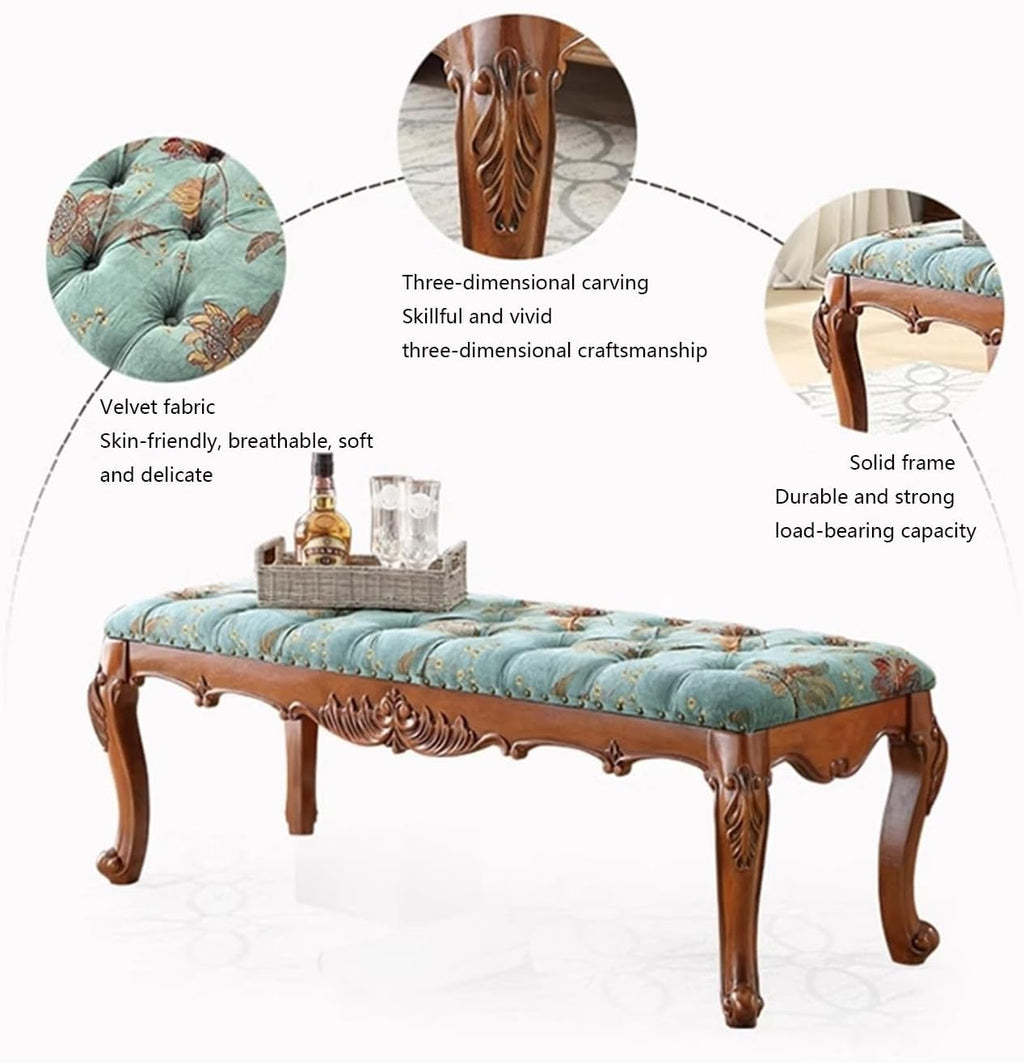 Modern Natural Solid Wood Upholstered Bench - Velvet Cushions Functional Seating for Bedroom, Living Room, Hallway, Entryway, Foyer Bed Ends Entryway(Brown,140 * 53 * 47cm)