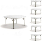 6-Pack 72-Inch Round Plastic Folding Tables, Bulk 6ft Heavy-Duty Commercial Grade Banquet Tables for Events & Weddings, Granite White with Sage Gray Legs
