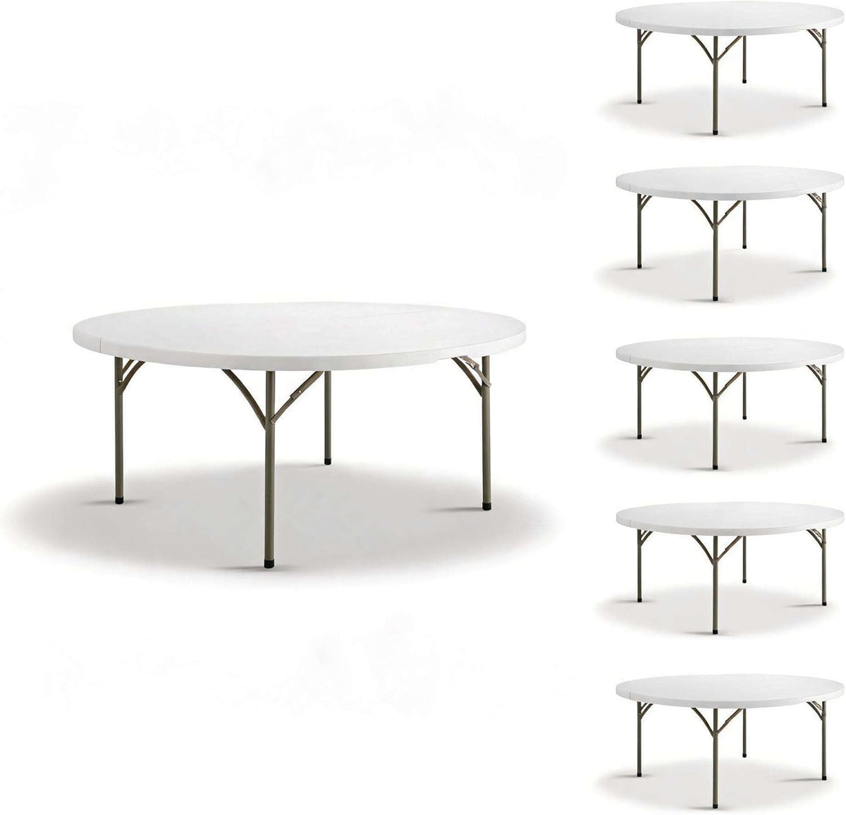 6-Pack 72-Inch Round Plastic Folding Tables, Bulk 6ft Heavy-Duty Commercial Grade Banquet Tables for Events & Weddings, Granite White with Sage Gray Legs