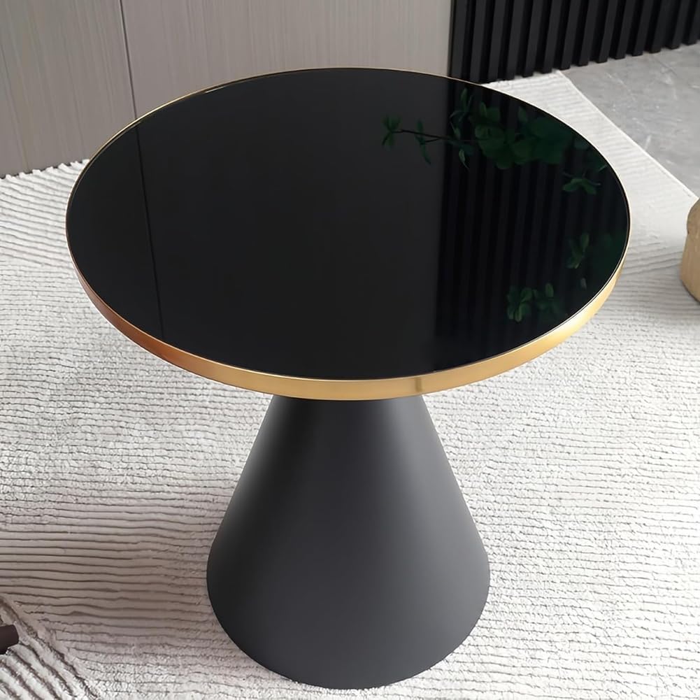 Modern Round End Table, Round End Tables Living Room Modern,Circle Side Table with Sturdy Metal Base for Living Room,Bedroom,Small Spaces,Brown