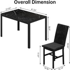 AWQM Products 5-Piece Marble Dining Set, Modern Kitchen Table and Chairs for Dining Room, Compact Space Saving Furniture, Dinette, 4 Upholstered Velvet Chairs - Black