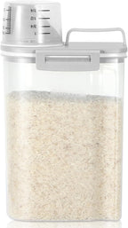 TBMax Rice Storage container 4 Lbs, Small Rice Dispenser with Measuring Cup, Grey Cereal Containers Flour Bin, Kitchen Food Storage Container and Pantry Organizers, Pet Dog Cat Food Dispenser