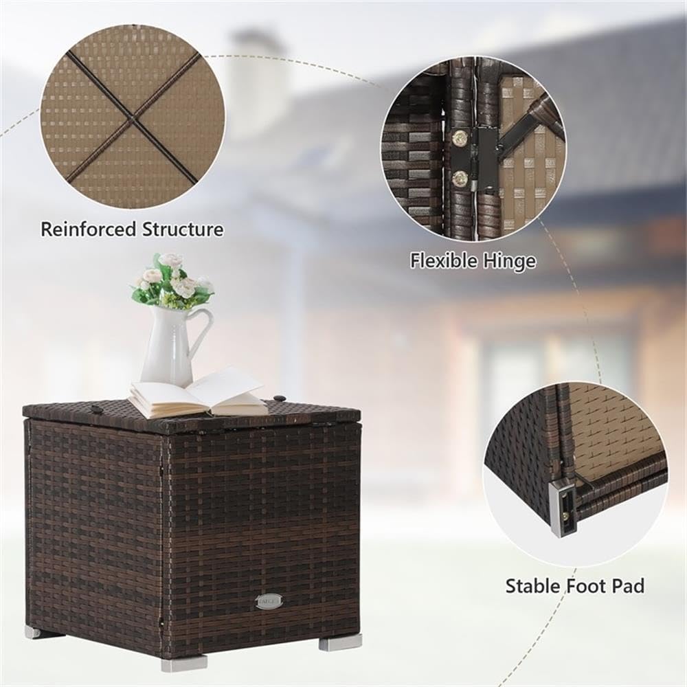 Pemberly Row 2PCS Patio Rattan Ottoman Seat with Storage, Off White, Durable Outdoor Furniture, Multipurpose Design for Patio Seating and Storage Solutions