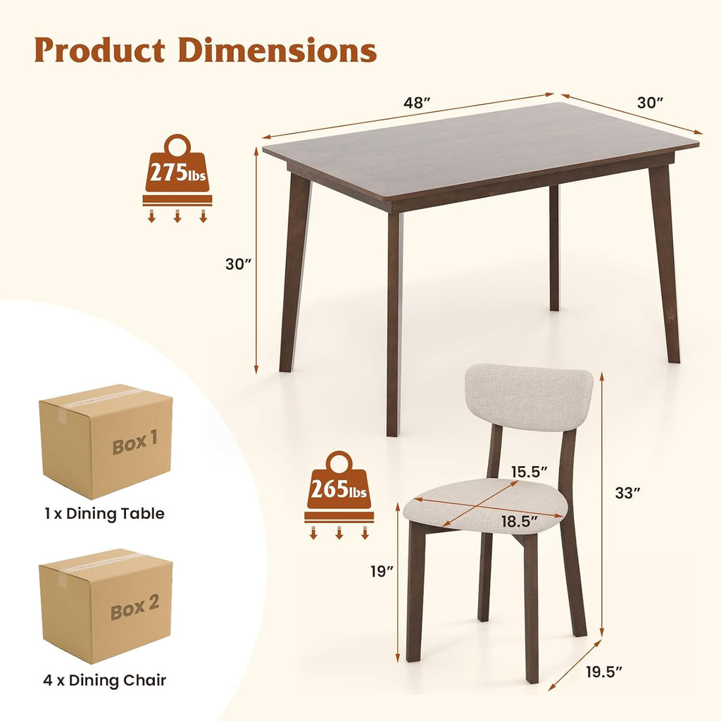 GOFLAME 5-Piece Dining Table Set for 4, Farmhouse Kitchen Table & 4 Upholstered Chairs with Rubber Wood Frame, Padded Seat, Curved Backrest, Space-Saving Dinette Set for Dining Room, Small Space