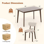 GOFLAME 5-Piece Dining Table Set for 4, Farmhouse Kitchen Table & 4 Upholstered Chairs with Rubber Wood Frame, Padded Seat, Curved Backrest, Space-Saving Dinette Set for Dining Room, Small Space