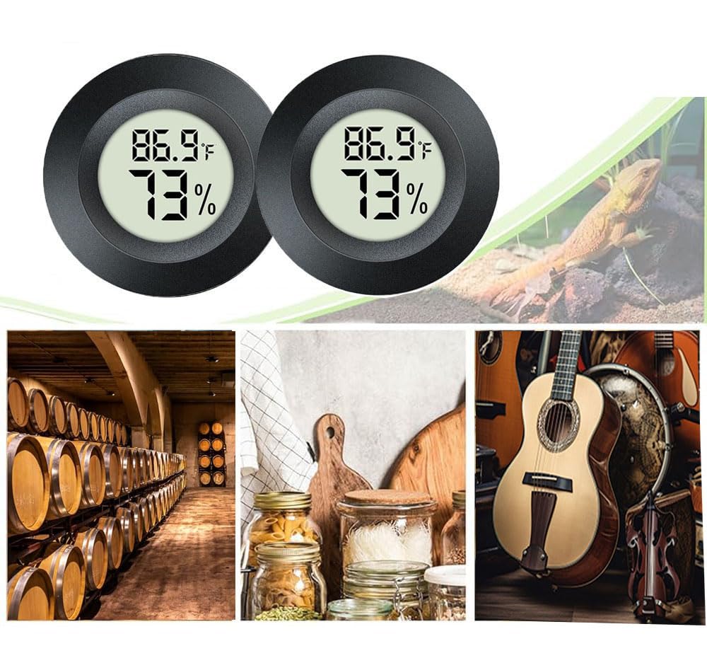 6 Pack Hygrometer Thermometer Digital Humidity Meter Indoor/Outdoor Humidity Monitor Reptile Thermometer for Greenhouse Humidors Terrarium Jars ℉/ ℃(6)