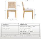 Dining Chairs Set of 4, Modern Farmhouse Dining Room Chairs with Rope Woven Square Back, Linen Upholstered Seat & Solid Wood Frame, Sillas de Comedor, Boho Kitchen & Dining Room Chairs (Beige, 4Pcs)