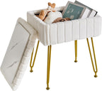 IBUYKE Vanity Chair with Storage, Faux Fur Footrest Ottoman, White LG-50W | Small Side Table Vanity Stool Makeup Room Bedroom Anti-Slip Feet