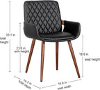 LUNLING Mid Century Modern Faux Leather Dining Chairs Set of 2, Black, Upholstered Seat, Metal Legs, Adjustable Foot for Kitchen Dining Room Desk Chairs