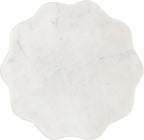 Kate and Laurel Sanzo Modern Pedestal Drink Table, 10 x 10 x 23, White Marble and Silver, Decorative End Table with Scalloped Marble Tabletop for Use as Small Plant Stand or Cute Martini Table