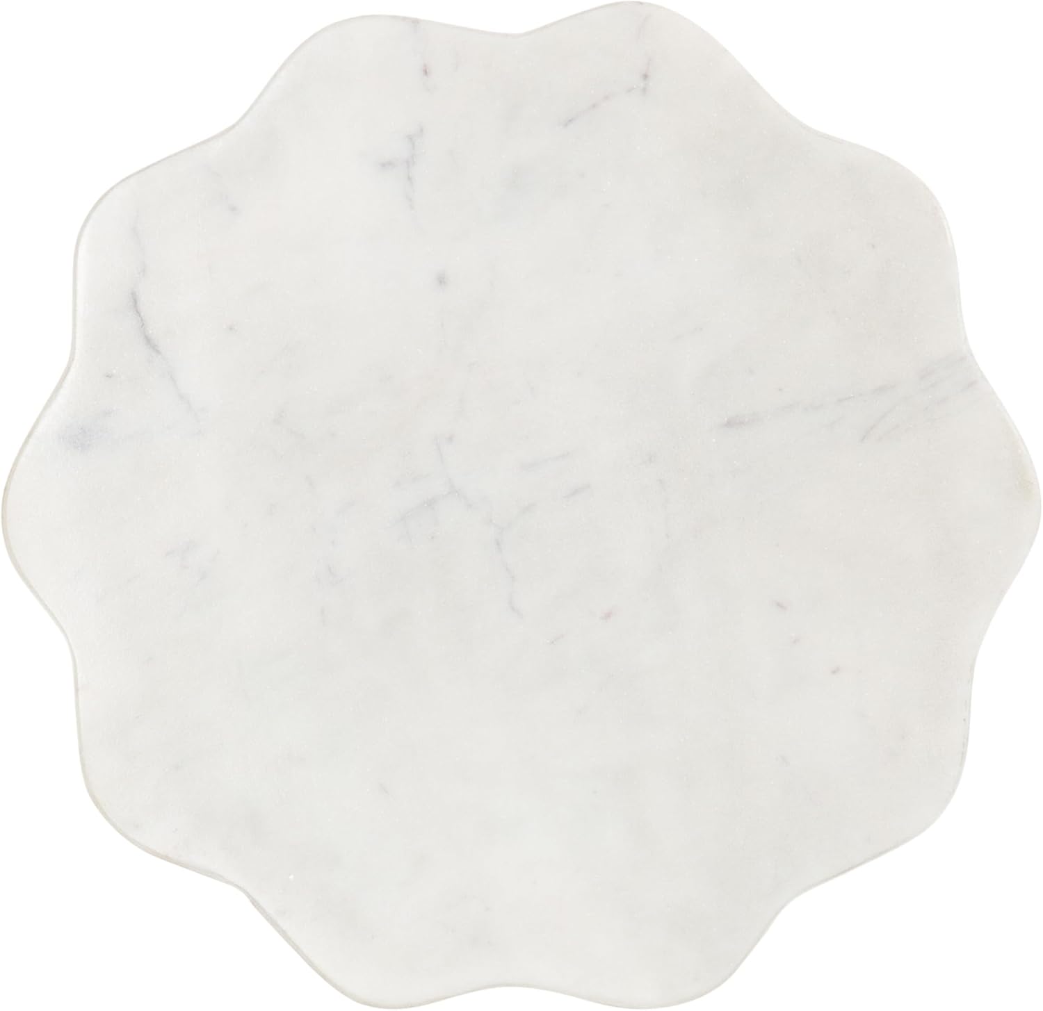 Kate and Laurel Sanzo Modern Pedestal Drink Table, 10 x 10 x 23, White Marble and Silver, Decorative End Table with Scalloped Marble Tabletop for Use as Small Plant Stand or Cute Martini Table