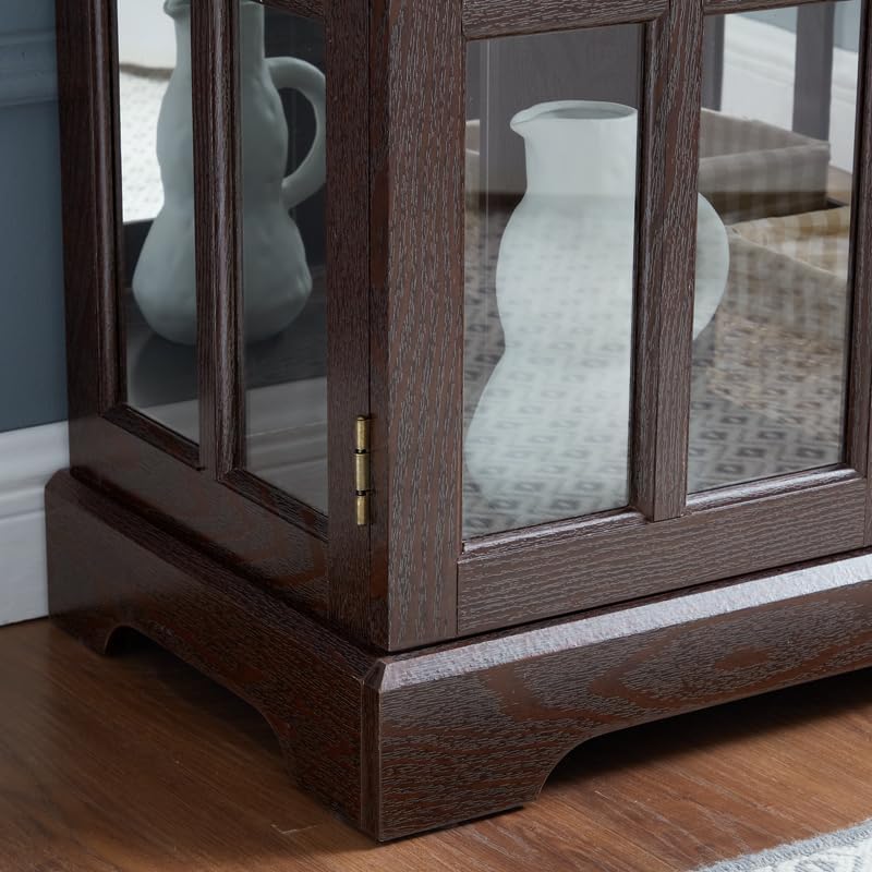 KEIKI Lighted Curio Cabinet, Glass Display Cabinet with 2 Doors & Adjustable Shelves, LED Light Strip, Cherry