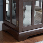 KEIKI Lighted Curio Cabinet, Glass Display Cabinet with 2 Doors & Adjustable Shelves, LED Light Strip, Cherry