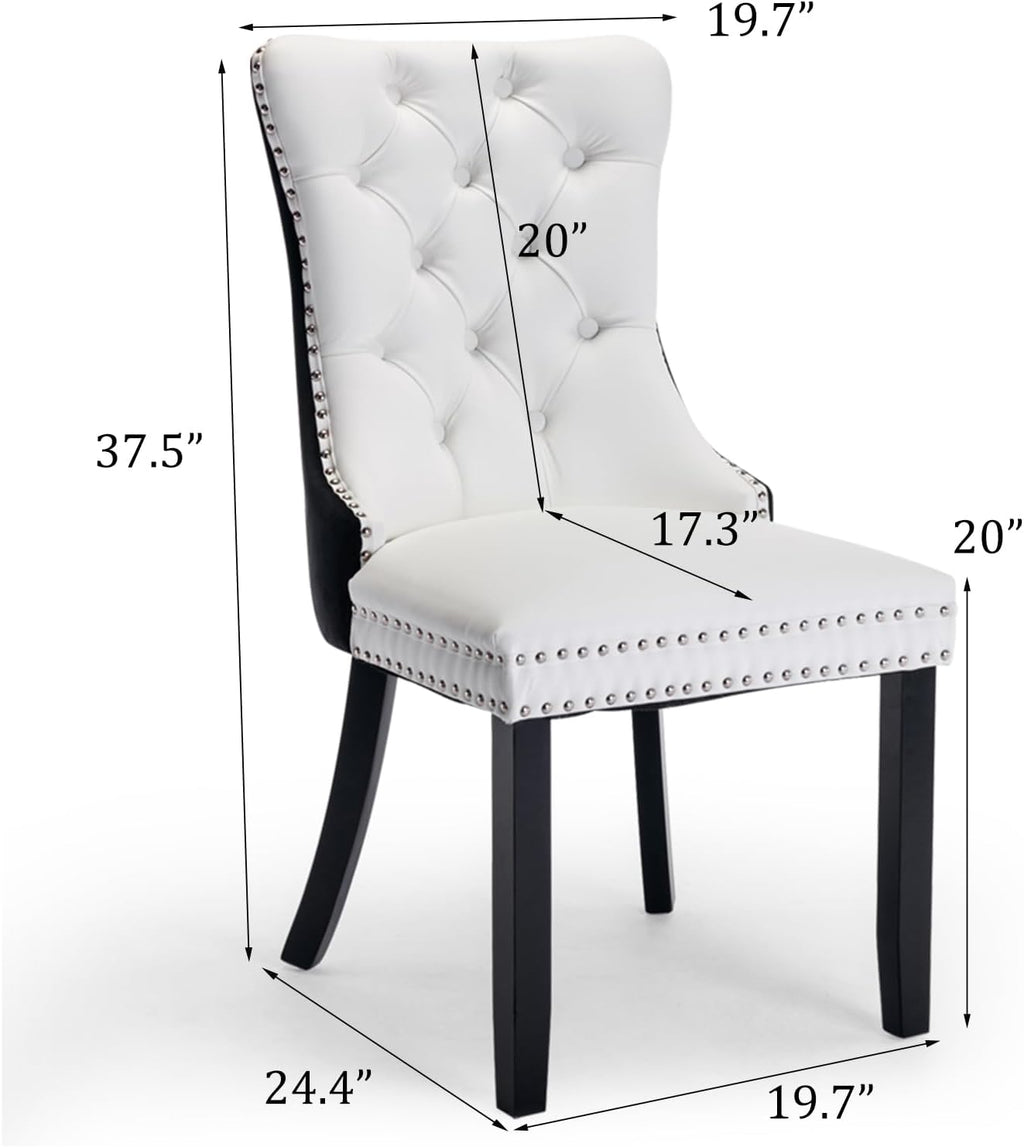 Dining Table and Dining Chair Set 23.6" Black Round Table&2 Leather Upholstered Wooden Legs Chairs for Kitchen Dining Room Small Space 3 Piece Dining Table and Chair Set(Black&White)
