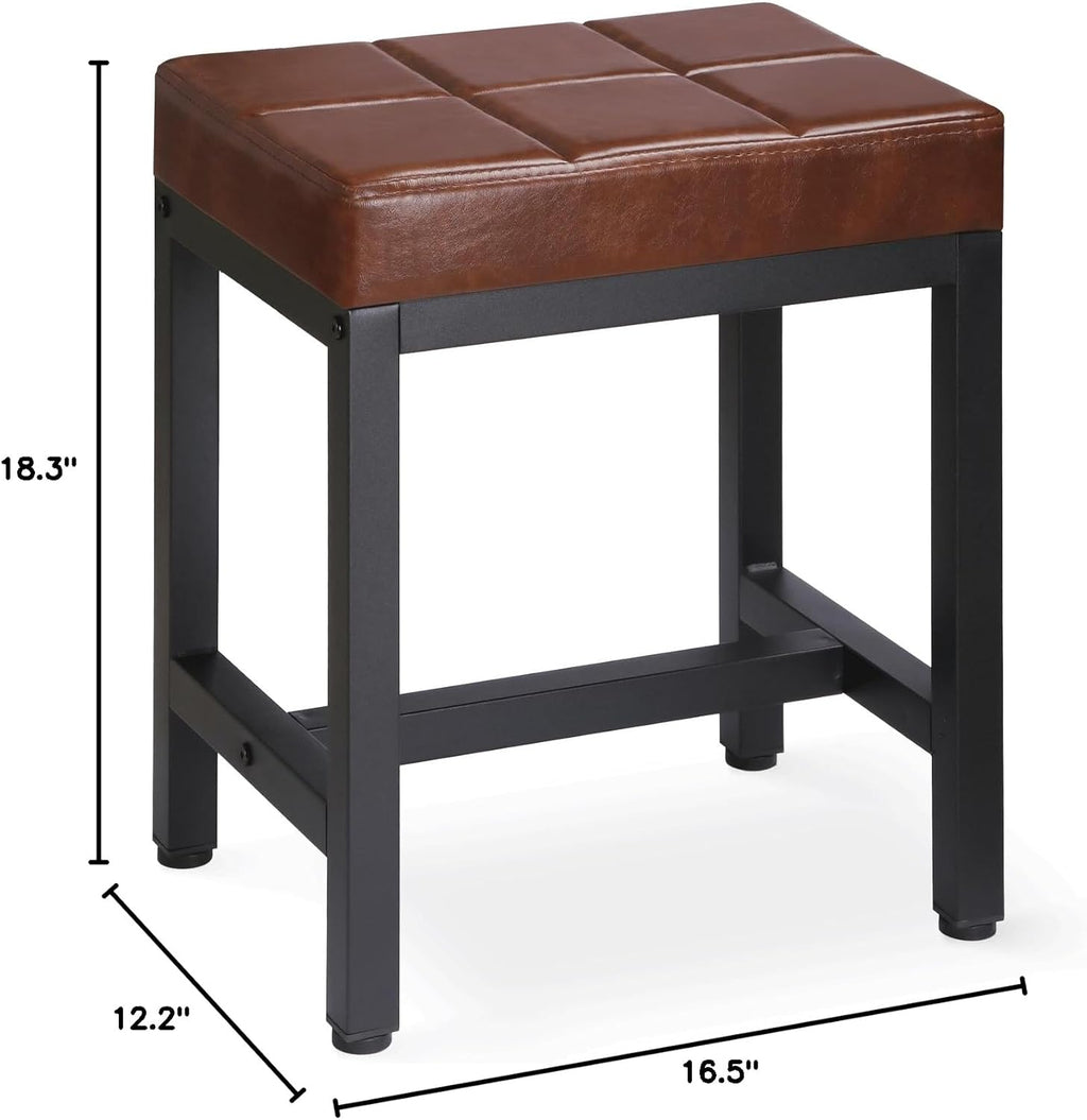 Vanity Stool, Vanity Chair for Makeup Room, Square Faux Leather Small Ottoman Foot Stool with Metal Legs, Modern Makeup Chair for Bedroom, Living Room, Brown