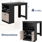 Giantex 48" Dining Table, Counter Height Bar Table with Storage Cabinet, Wine Rack, Compartment & Adjustable Shelf, Modern Bistro Tables for Home, Coffee Shop, Kitchen, Pub, Black & Gray