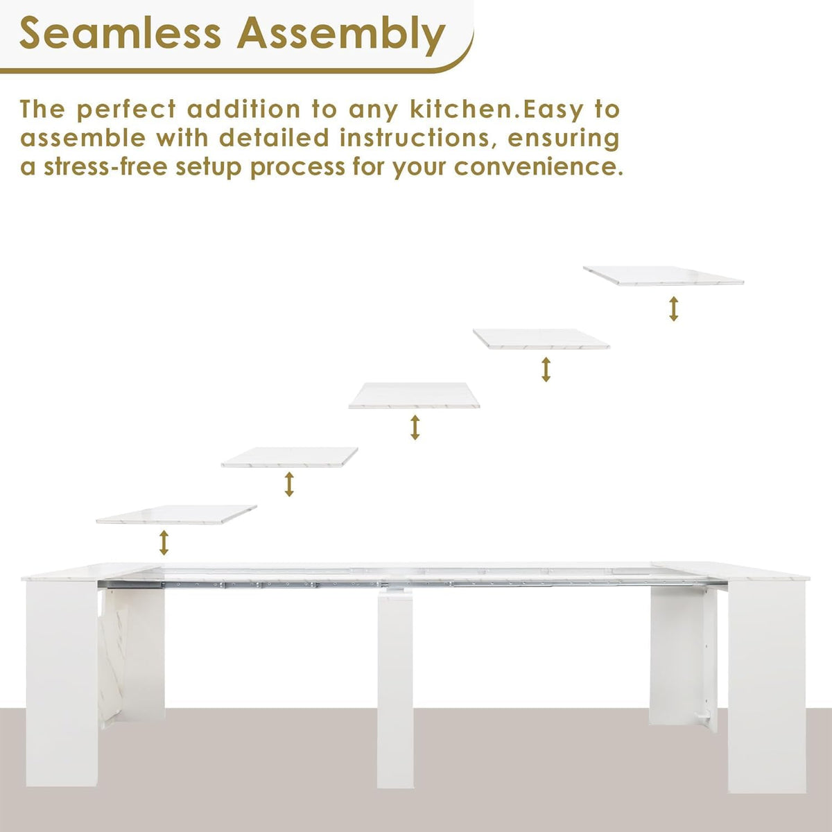 Extendable Dining Table, Transformer Console Table for 1-12 People, Folding Space Saving Dining Room Table for Homes, Apartments, Marble White