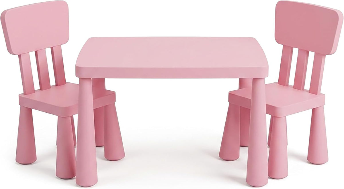 Relaxdays Children's Furniture Set, 1 Children's Table, 2 Chairs, Wipe-Clean, Lightweight Plastic, Seating Corner for Children's Room, Pink