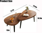 Nesting Coffee Tables Set of 2, Mid Century Modern Center Table,Wood Table top and Metal Support, Irregular Accent Table for Living Room