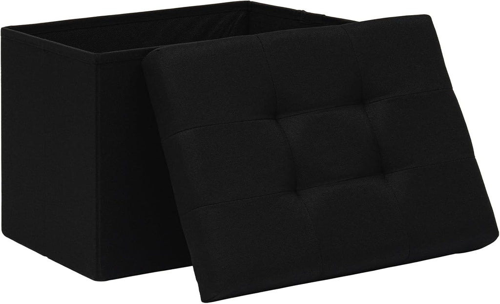 Folding Storage Ottoman, 16.5" Rectangular Footstool with Padded Tufted Lid, Collapsible Storage Footrest for Small Space, Living Room, Bedroom, Dorm, Black