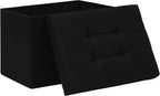 Folding Storage Ottoman, 16.5" Rectangular Footstool with Padded Tufted Lid, Collapsible Storage Footrest for Small Space, Living Room, Bedroom, Dorm, Black