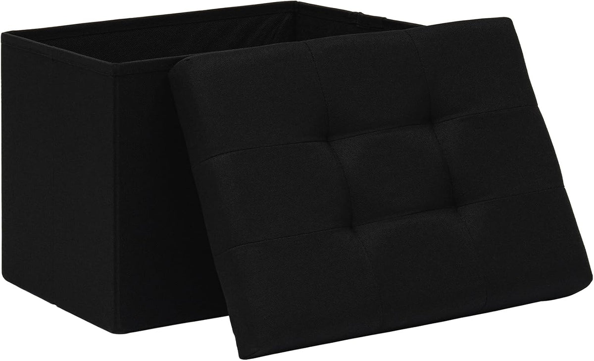 Folding Storage Ottoman, 16.5" Rectangular Footstool with Padded Tufted Lid, Collapsible Storage Footrest for Small Space, Living Room, Bedroom, Dorm, Black
