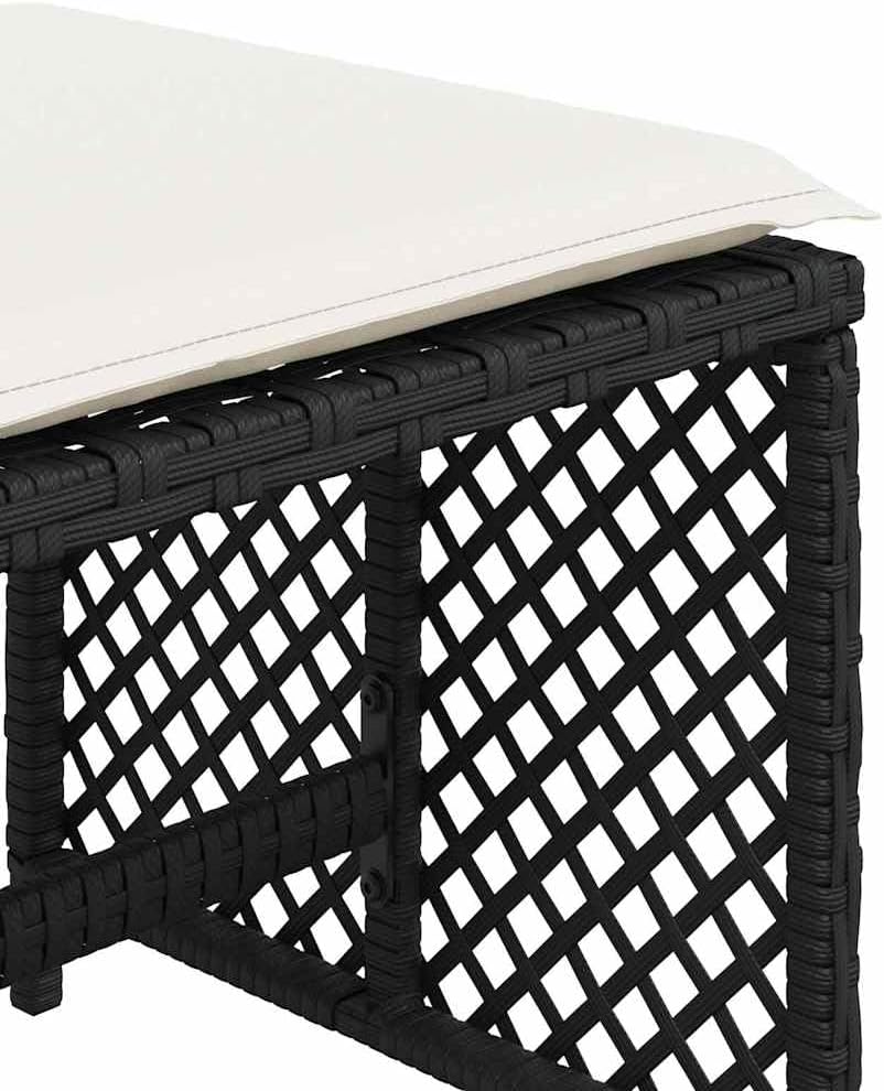 4-Piece Garden Stool Set in Black with Poly Rattan and Powder-Coated Steel, Square Outdoor Seats with Removable Washable Cushion Covers, 14.2-Inch Height for Patio Balcony