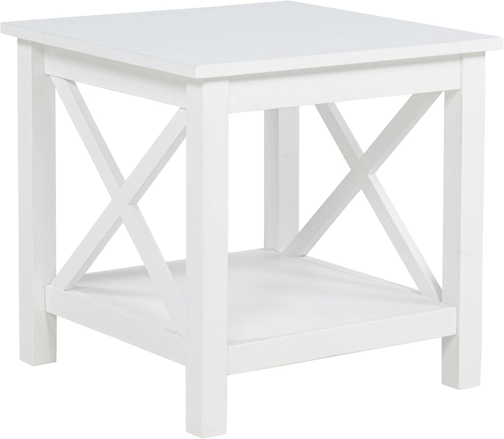 Coaster Home Furnishings - Skyview - Wood - Square End Table with Open Shelf, X-Frame Base and Coastal Style - Living Room - 20-Inch - White - 722087