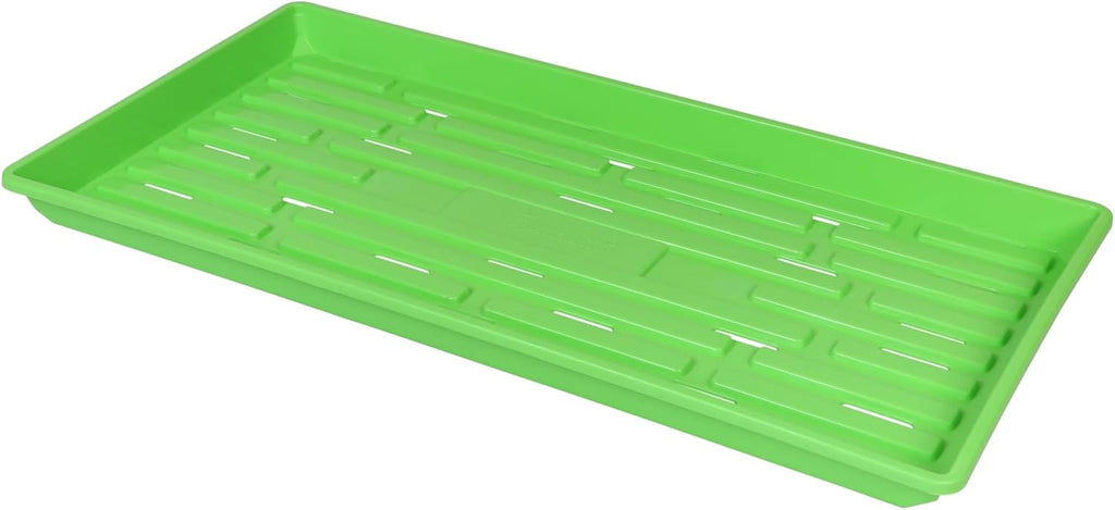 SUNPACK 10" x 20" Heavy Duty Shallow Plastic Seed Starting Tray, Green, 1" - Lined with Drainage Holes for Excess Water and Aeration, Ideal for Greenhouses or Indoor Gardening