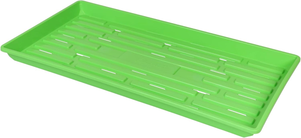 SUNPACK 10" x 20" Heavy Duty Shallow Plastic Seed Starting Tray, Green, 1" - Lined with Drainage Holes for Excess Water and Aeration, Ideal for Greenhouses or Indoor Gardening