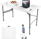 Camp Field 4FT Folding Table, Heavy Duty, 330 lb Capacity, White | 4 Foot table for dining, parties, games, picnics and camping, with durable plastic top and space-saving folding design.