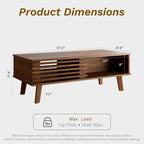 Furniway Mid Century Living Room Table Set of 4, Coffee Table, TV Stand and 2 End Tables with Sliding Door Storage, Walnut