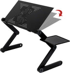 360-Degree Rotation Multifunctional Portable Folding Table with Fan & Mouse Black