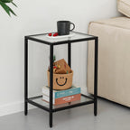 Gawicpy Modern 2-Tier Tempered Glass End Table - Stylish Black Metal Side Table for Small Spaces, Perfect for Living Room & Bedroom (Black, 1PCS)
