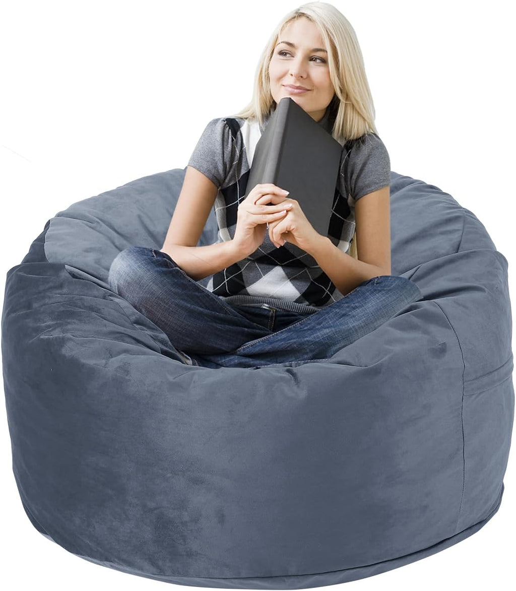 3 Feet Bean Bag Chair, Memory Foam Filled, Removable Cover, Bean Bag Chairs for Adults and Teens, Grey