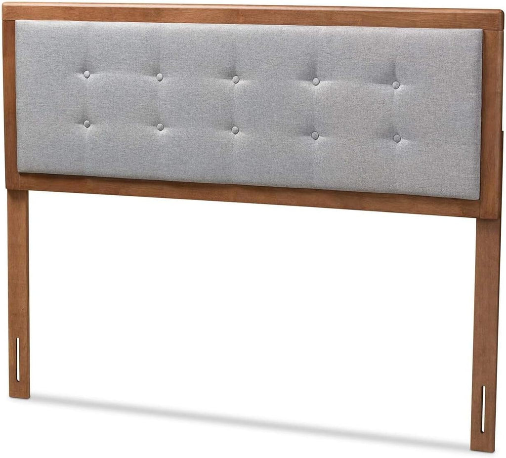 HomeStock Upholstered Headboard, Walnut Brown, Wall Mount, Mid-Century Modern Style Queen/Light Gray